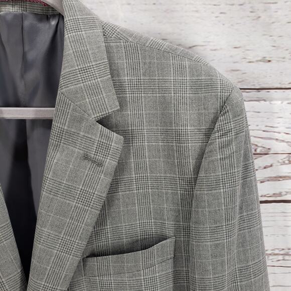 Steve Harvey Celebrity Edition Gray Plaid Double Vent Sportscoat Blazer Size 42L - Picture 8 of 14
